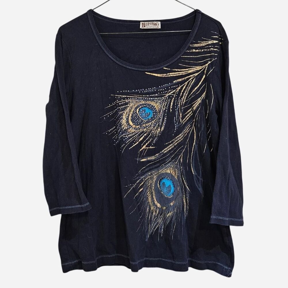 y2k boho whimsigoth black peacock bling tee